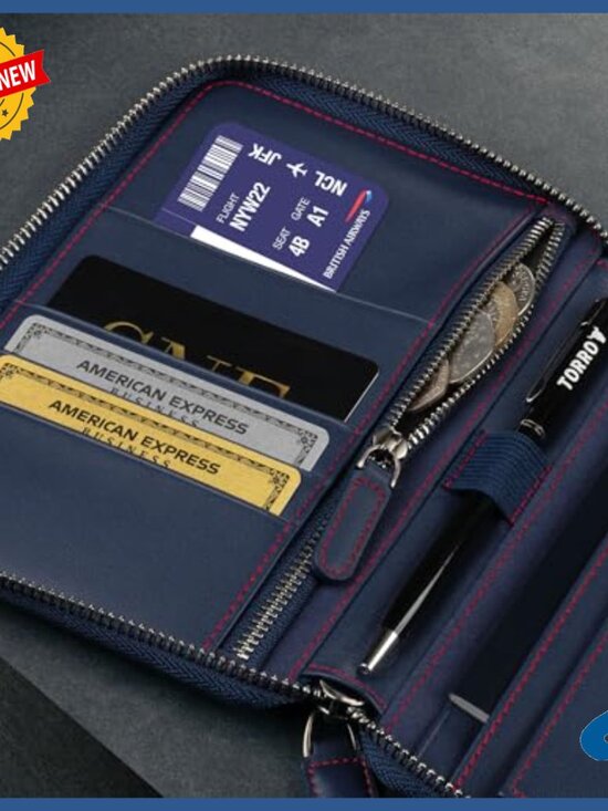 GenuineLeatherTravelFamilyPass  Genuine Leather Travel Organizer with Passport Holder and RFID Protection